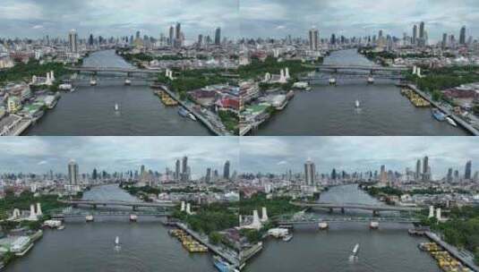 原创 泰国曼谷湄南河城市高楼天际线航拍高清在线视频素材下载