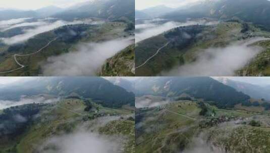树木和森林覆盖的山脉 高山山峰上的雾和云高清在线视频素材下载
