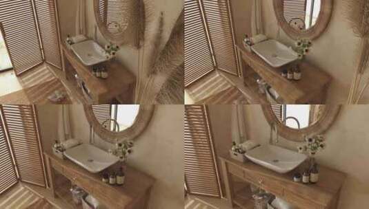 波西米亚风格的北欧风格卧室洗漱台高清在线视频素材下载