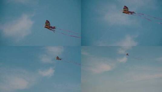蝴蝶风筝在天空中飞翔海边放风筝唯美画面高清在线视频素材下载