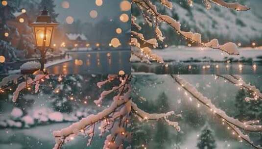 唯美城市雪景下雪天夜晚夜景素材原创高清在线视频素材下载