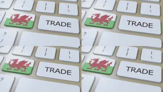 按钮3D动画上的威尔士国旗和贸易文本高清在线视频素材下载
