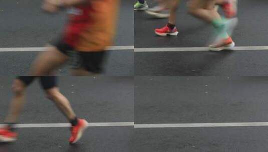 穿着运动鞋的运动员马拉松比赛长跑腿部特写高清在线视频素材下载