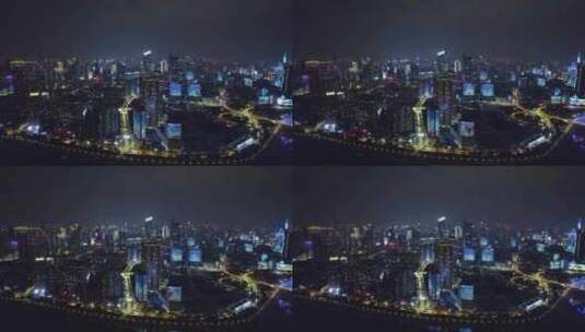中国湖北省武汉市汉阳区汉江晴川桥夜景航拍高清在线视频素材下载