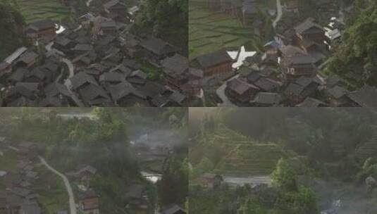 晨曦雾中的侗族村落高清在线视频素材下载