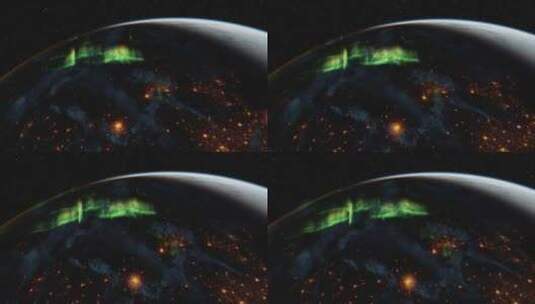 使用北极光和来自太空的城市灯光在夜间渲染高清在线视频素材下载