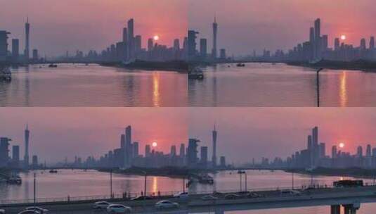 中国广东省广州市海珠区琶洲大桥日落高清在线视频素材下载