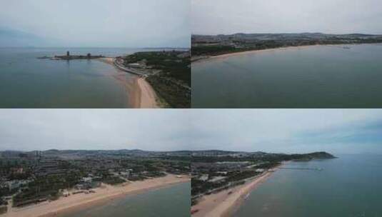 山东蓬莱第一浴场大海海洋沙滩航拍高清在线视频素材下载