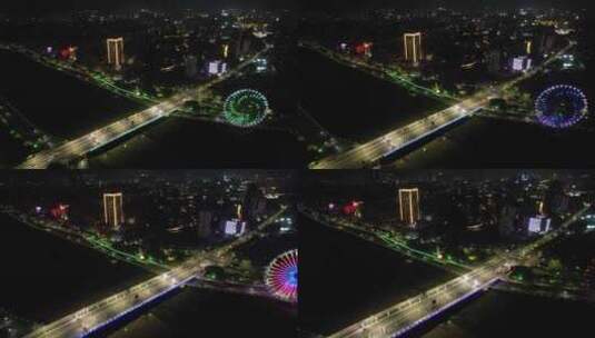 广东茂名城市夜景灯光航拍高清在线视频素材下载