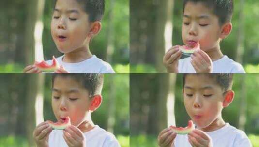 夏天儿童吃西瓜高清在线视频素材下载