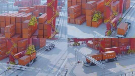 港口码头集装箱无人吊装高清在线视频素材下载