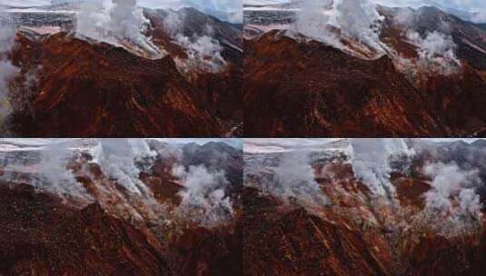 浓烟穿过活火山空中的岩石高清在线视频素材下载