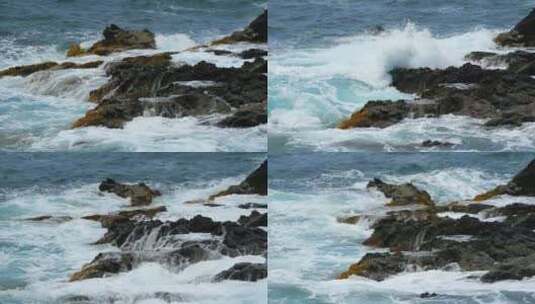 海浪拍打岸边礁石 升格拍摄高清在线视频素材下载