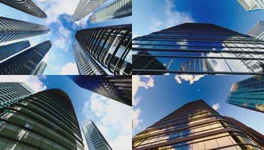 城市写字楼玻璃幕墙和蓝天白云延时高清在线视频素材下载