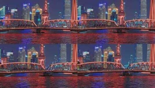 上海外白渡桥夜景航拍高清在线视频素材下载