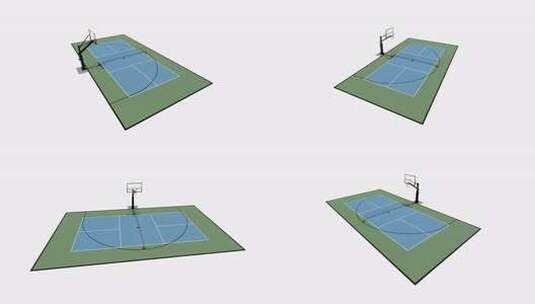 3d渲染组合篮球和匹克球场多项运动的鸟瞰高清在线视频素材下载