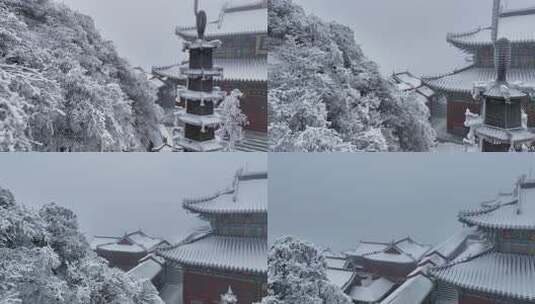 洛阳老君山金顶建筑屋檐雪后冰冻高清在线视频素材下载