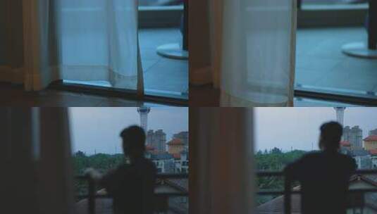 室内半透明窗帘特写女人背影高清在线视频素材下载