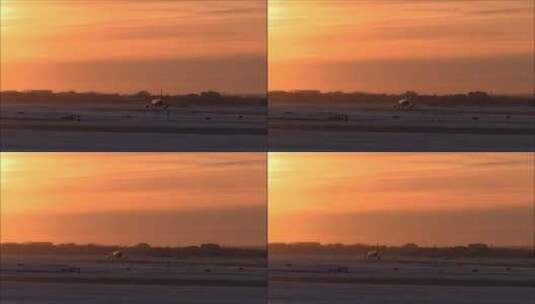 黄昏飞机在机场地面上滑行高清在线视频素材下载