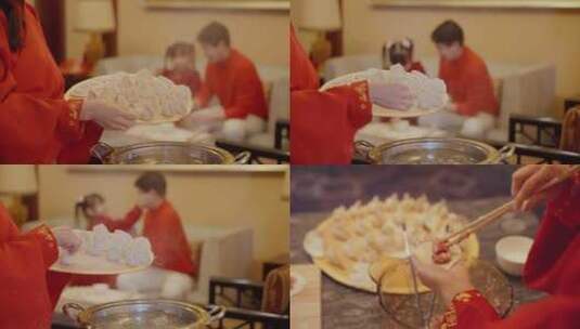 春节过年包饺子煮饺子喜庆高清在线视频素材下载