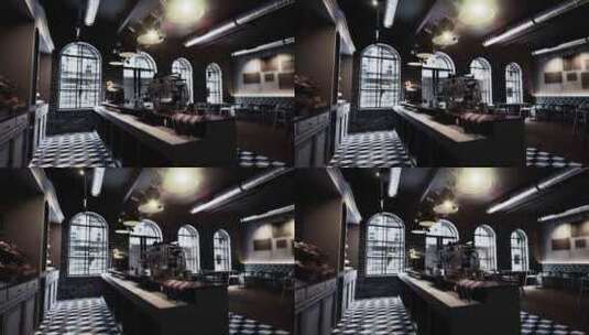 现代咖啡馆的黑白方格地板高清在线视频素材下载
