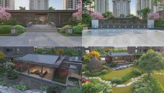新中式住宅园林景观漫游素材高清在线视频素材下载