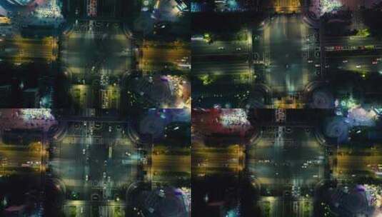 城市十字交叉路口交通人行天桥俯拍高清在线视频素材下载
