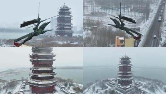 滨州雪景航拍高清在线视频素材下载