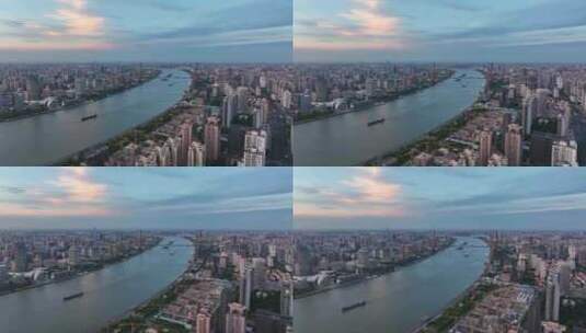 航拍上海 黄浦江两岸 杨浦滨江与杨浦大桥高清在线视频素材下载