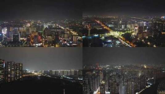 航拍郑州郑东新区夜景高清在线视频素材下载