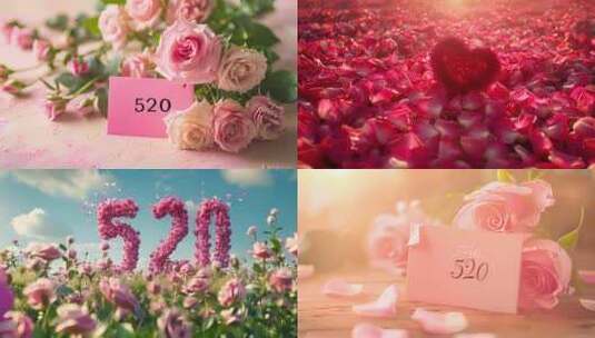 520 玫瑰花 情人节 1314高清在线视频素材下载