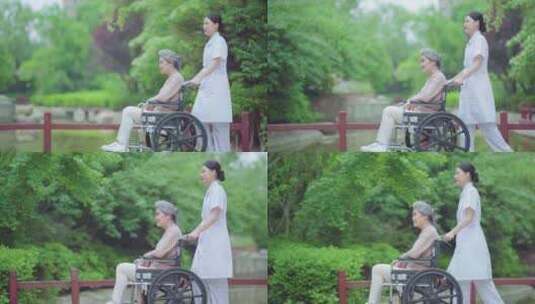 护士推轮椅高清在线视频素材下载
