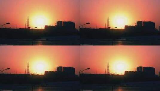 城市日落延时 建筑剪影黄昏太阳下落天黑高清在线视频素材下载