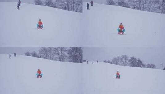 女孩骑着雪橇滑下山高清在线视频素材下载