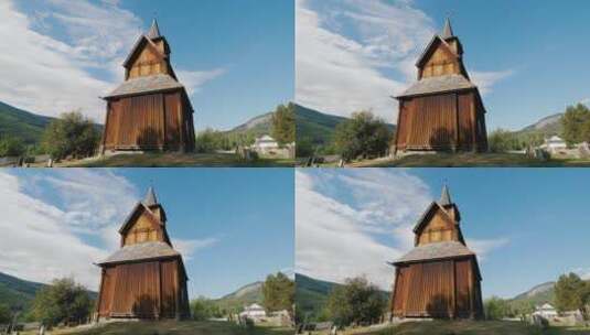 挪威古老的木制教堂高清在线视频素材下载
