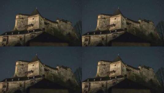 历史城堡上空的星空高清在线视频素材下载