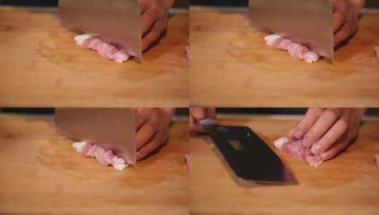 厨师切猪肉高清在线视频素材下载