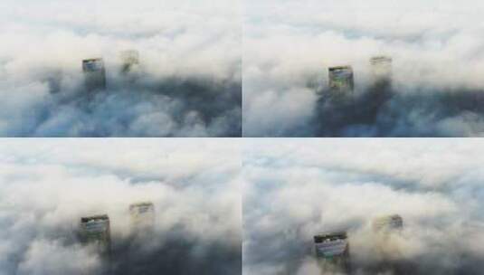云海下的金茂览秀城航拍高清在线视频素材下载