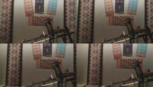 土家族西兰卡普织布机与布匹高清在线视频素材下载