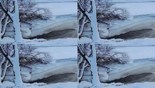 大兴安岭寒冬时节冰封的小溪高清在线视频素材下载