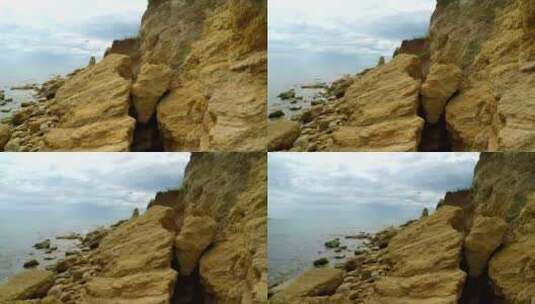 岩石悬崖和大海高清在线视频素材下载