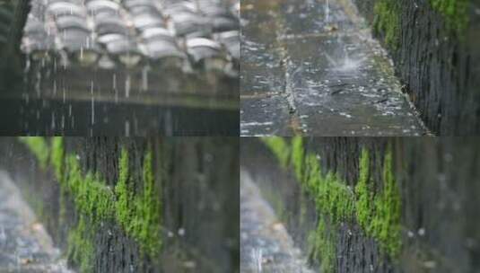 下雨青石板上的雨滴飞溅高清在线视频素材下载