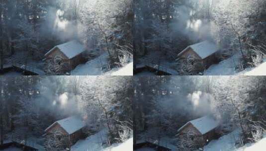 冬日森林中的木屋高清在线视频素材下载