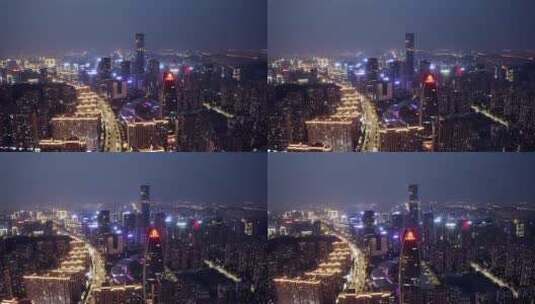济南云顶大厦中国重汽夜景航拍环绕高清在线视频素材下载