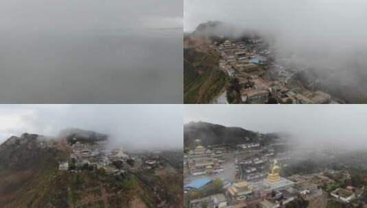 航拍青海黄南尖扎夏琼寺藏传佛教格鲁派黄教高清在线视频素材下载