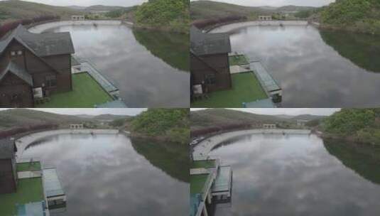 湖边的别墅大连庄河城山湖面像镜子高清在线视频素材下载