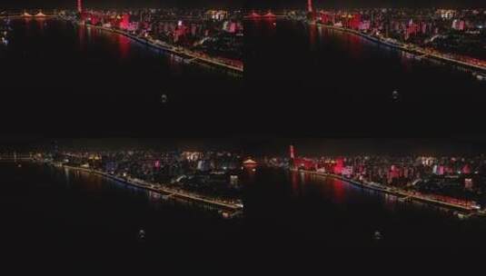 武汉江滩夜景灯光航拍高清在线视频素材下载