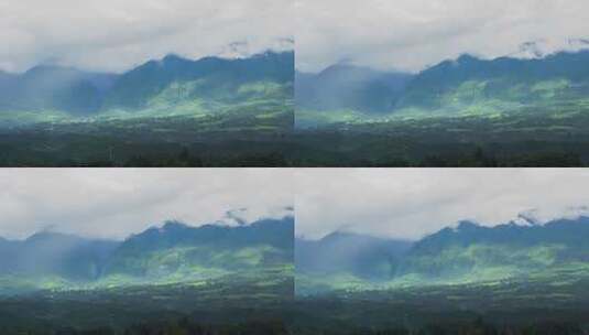 雨后云雾变幻的山川绿野高清在线视频素材下载