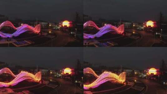 航拍武汉新冠封城光谷广场雕塑彩灯 推 夜景高清在线视频素材下载