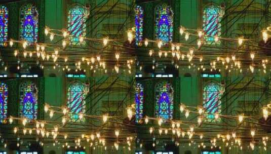 蓝色清真寺内的吊灯高清在线视频素材下载